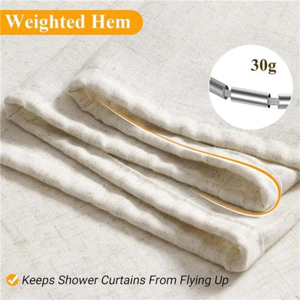 Natural Linen Shower Curtain, Country Boho Farmhouse Bath Decor Beige
